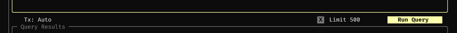 Screenshot of the Run Query bar with transaction mode support enabled.